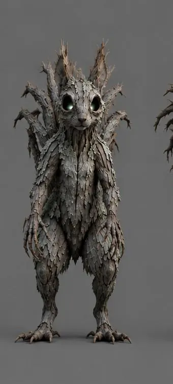 A Hollow: a squirrel-shaped creature of grey bark with knothole eyes and a tail of dead branches.